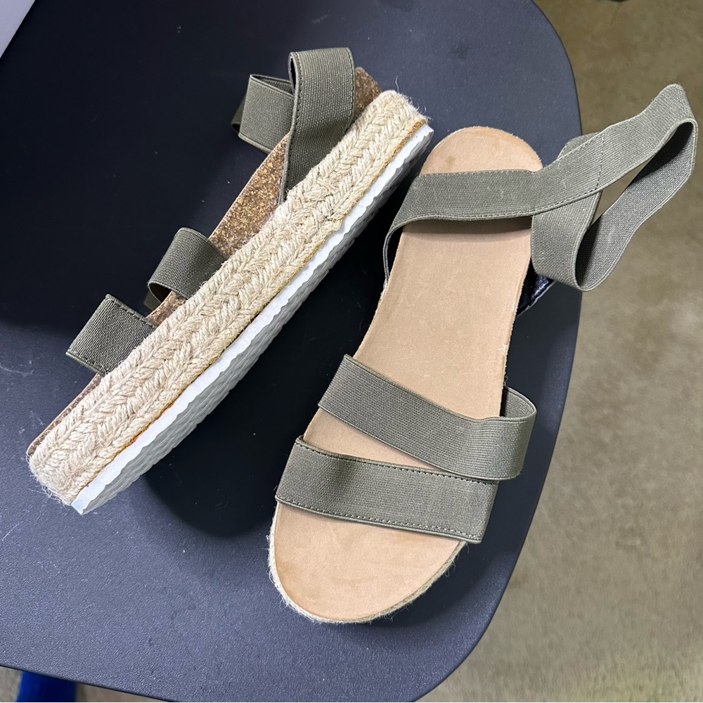 Olive Green Ankle Strap Platform Sandals